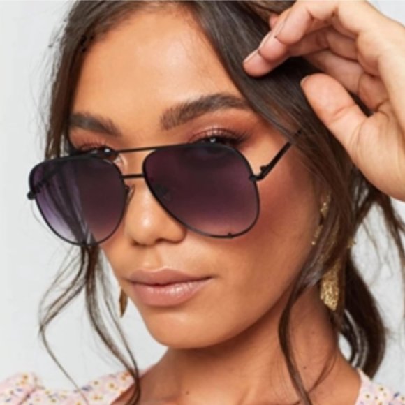 Black Clear Ombre Gradient Aviator Pilot Sunglasses Oversized Retro Shades - Picture 3 of 5